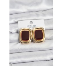 Bordo Mineli Kare Gold Renk Vintage Kadın Küpe - TJ-BKP11491
