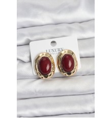 Bordo Renk Oval Vintage Pirinç Kadın Küpe - TJ-BKP11496