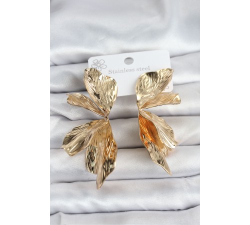 316L Çelik Gold Renk Lotus Yaprak Kadın Küpe - TJ-BKP11501
