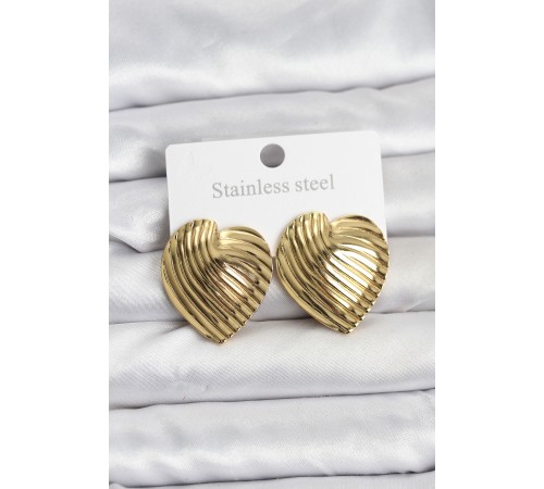 316L Çelik Gold Renk Kalp Model Kadın Küpe - TJ-BKP11505