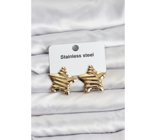 316L Çelik Gold Renk Yıldız Model Kadın Küpe - TJ-BKP11507