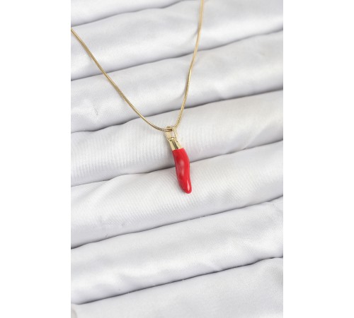 316L Çelik Gold Renk Kapya Kırmızı Biber Model Kadın Kolye - TJ-BKO10810
