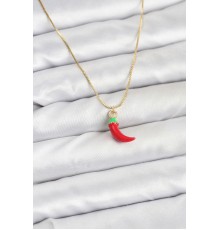 Pirinç Gold Renk Kırmızı Kapya Biber Model Kadın Kolye - TJ-BKO10813