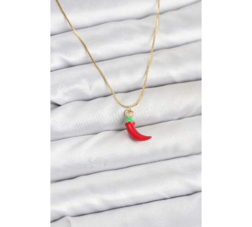 Pirinç Gold Renk Kırmızı Kapya Biber Model Kadın Kolye - TJ-BKO10813