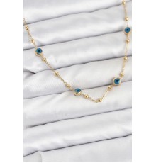 316L Çelik Gold Renk Nazarlı ve Topçuklu Model Kadın Kolye - TJ-BKO10814