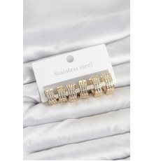 316L Çelik Zirkon Taşlı Gold Halka Küpe Seti - TJ-BKP11518