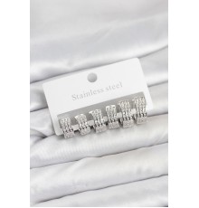 316L Çelik Zirkon Taşlı Gümüş Renk Halka Küpe Seti - TJ-BKP11519