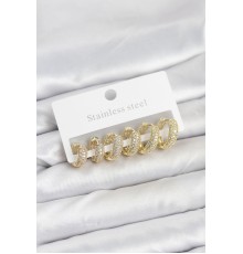 316L Çelik Gold Renk Zirkon Taşlı Halka Küpe Seti - TJ-BKP11520