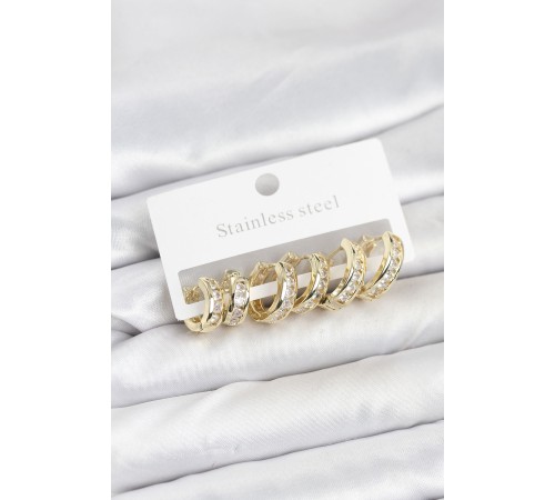 316L Çelik Gold Renk Su Yolu Halka Küpe Seti - TJ-BKP11522