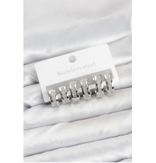 316L Çelik Gümüş Renk Zirkon Taşlı Halka Küpe Seti - TJ-BKP11527