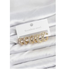 316L Çelik Gold Renk Baget Zirkon Taşlı Halka Küpe Seti - TJ-BKP11528