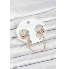 Pirinç Gold Renk Yılan Model Zincir Bağlantılı Ear Cuff Küpe Seti - TJ-BKP11532