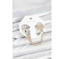 Pirinç Gold Renk Model Zincir Bağlantılı Ear Cuff Küpe Seti - TJ-BKP11534