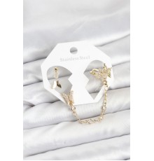 Pirinç Gold Renk Model Zincir Bağlantılı Ear Cuff Küpe Seti - TJ-BKP11534