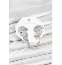 Pirinç Gümüş Renk Model Zincir Bağlantılı Ear Cuff Küpe Seti - TJ-BKP11535