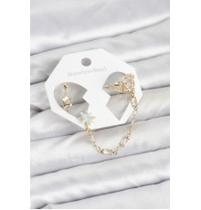 Yıldız Model Pirinç Gold Renk Zincir Bağlantılı Ear Cuff Küpe Seti - TJ-BKP11545
