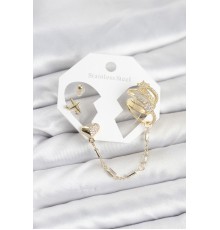 Kalp Yıldız Model Pirinç Gold Renk Zincir Bağlantılı Ear Cuff Küpe Seti - TJ-BKP11547
