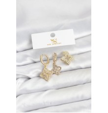 Pirinç Gold Renk Yonca Model YSX Trio Küpe Seti - TJ-BKP11552