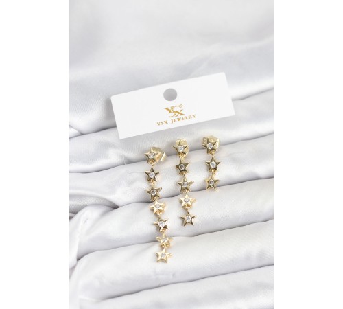 Pirinç Gold Renk Yıldız Model YSX Trio Küpe Seti - TJ-BKP11554