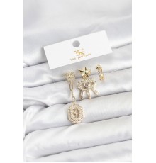 Pirinç Gold Renk Göz ve Kutup Yıldızı Model YSX Trio Küpe Seti - TJ-BKP11556
