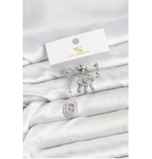 Pirinç Gümüş Renk Göz ve Kutup Yıldızı Model YSX Trio Küpe Seti - TJ-BKP11557