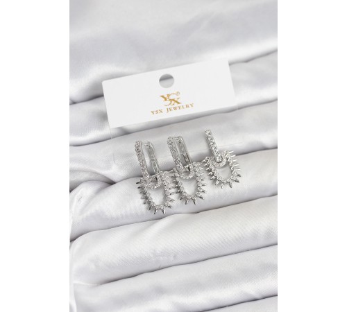 Pirinç Gümüş Renk Zirkon Taşlı Vintage Model YSX Trio Küpe Seti - TJ-BKP11561