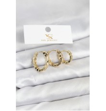 Pirinç Gold Renk Zirkon Taşlı Petek Halka Model YSX Trio Küpe Seti - TJ-BKP11566