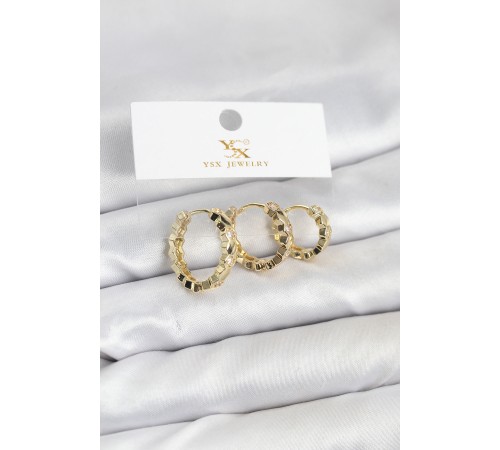 Pirinç Gold Renk Zirkon Taşlı Petek Halka Model YSX Trio Küpe Seti - TJ-BKP11566