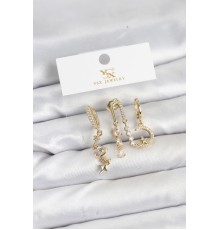 Pirinç Gold Renk Zirkon Taşlı Uzay Model YSX Trio Küpe Seti - TJ-BKP11568