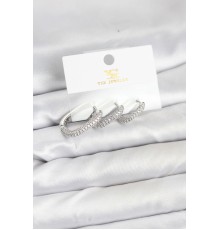 Pirinç Gümüş Renk Zirkon Taşlı Halka Model YSX Trio Küpe Seti - TJ-BKP11571