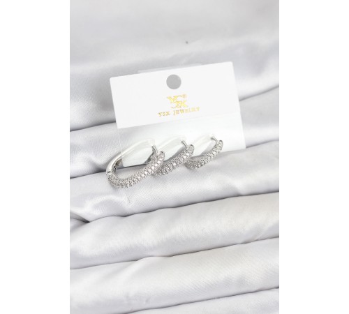 Pirinç Gümüş Renk Zirkon Taşlı Halka Model YSX Trio Küpe Seti - TJ-BKP11571