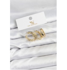 Pirinç Gold Renk Zirkon Taşlı Halka Yılan Model YSX Trio Küpe Seti - TJ-BKP11572