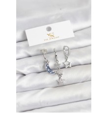Pirinç Gümüş Renk Zirkon Taşlı Ay ve Yıldız Model YSX Trio Küpe Seti - TJ-BKP11575