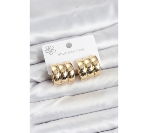 316L Çelik Gold Renk 3'lü Görünüm Kadın Küpe - TJ-BKP11581