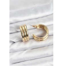 3'lü Görünüm 316L Çelik Gold Renk Kadın Küpe - TJ-BKP11583