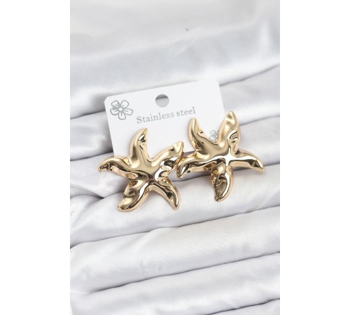 316L Çelik Gold Renk Yıldız Model Kadın Küpe - TJ-BKP11584