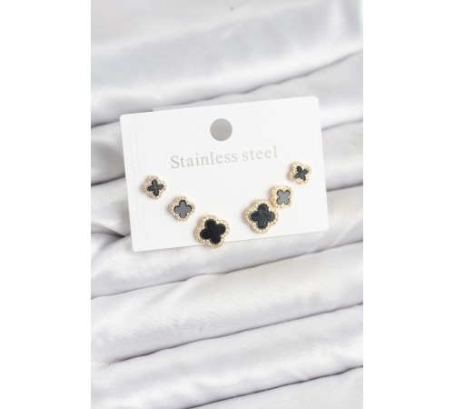 316L Çelik Zirkon Taşlı Yonca Model Kadın Küpe Seti - TJ-BKP11586