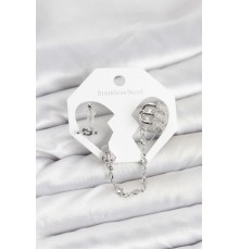 Pirinç Gümüş Renk Sarmal Model Zincir Bağlantılı Ear Cuff Küpe Seti - TJ-BKP11537