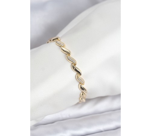 Gold Renk Sıralı Damla Model Zirkon Taşlı Pirinç Kadın Bileklik - TJ-BB8169