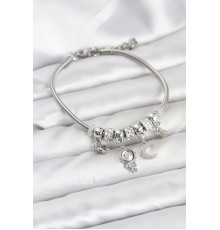 Pirinç Gümüş Renk Uzay Tema Charmlı Kadın Bileklik - TJ-BB8178