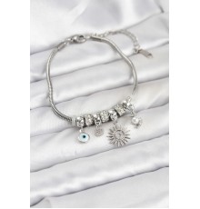 Pirinç Gümüş Renk Güneş Charmlı Kadın Bileklik - TJ-BB8184