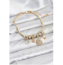 Pirinç Gold Renk Güneş Charmlı Kadın Bileklik - TJ-BB8185