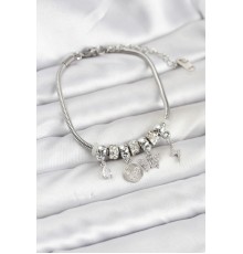 Pirinç Gümüş Renk Charmlı Kadın Bileklik - TJ-BB8192