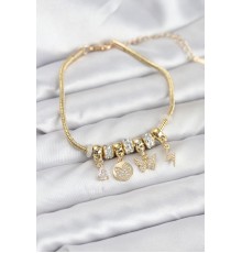 Pirinç Gold Renk Charmlı Kadın Bileklik - TJ-BB8193
