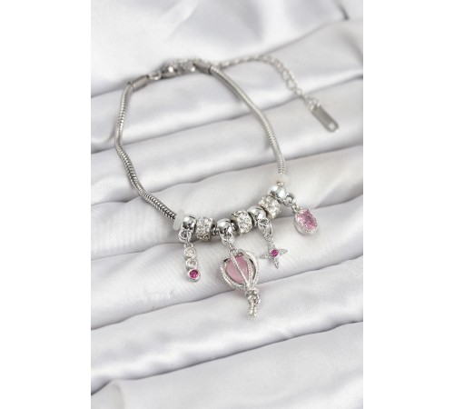 Pirinç Gümüş Renk Uçan Balon Charmlı Kadın Bileklik - TJ-BB8196