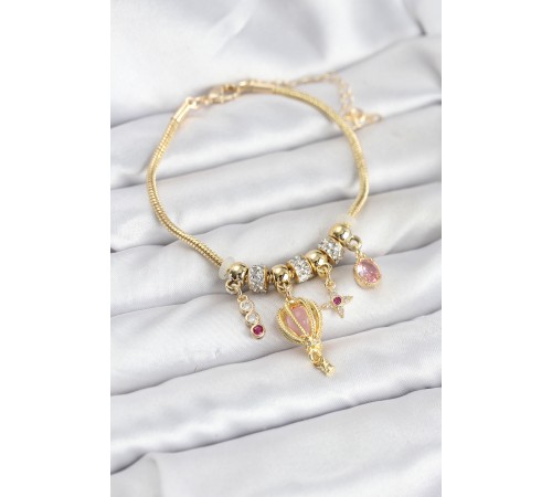 Pirinç Gold Renk Uçan Balon Charmlı Kadın Bileklik - TJ-BB8197