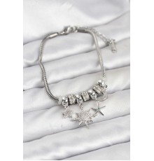 Pirinç Gümüş Renk Güneş Tema Charmlı Kadın Bileklik - TJ-BB8210