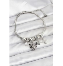 Pirinç Gümüş Renk Kaplan Model Charmlı Kadın Bileklik - TJ-BB8212