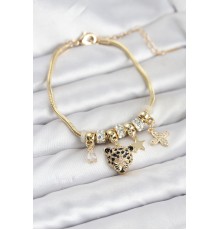 Pirinç Gold Renk Kaplan Model Charmlı Kadın Bileklik - TJ-BB8213