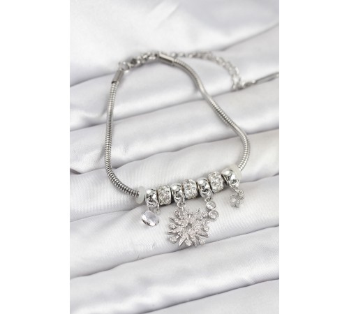 Kutup Yıldızı Model Charmlı Gümüş Renk Kadın Bileklik - TJ-BB8214